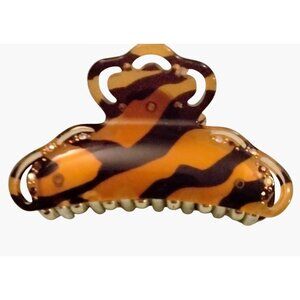 Koreana Tortoise Shell Hair Clip Rhinestone Accents  Gold Tone Spring Comb